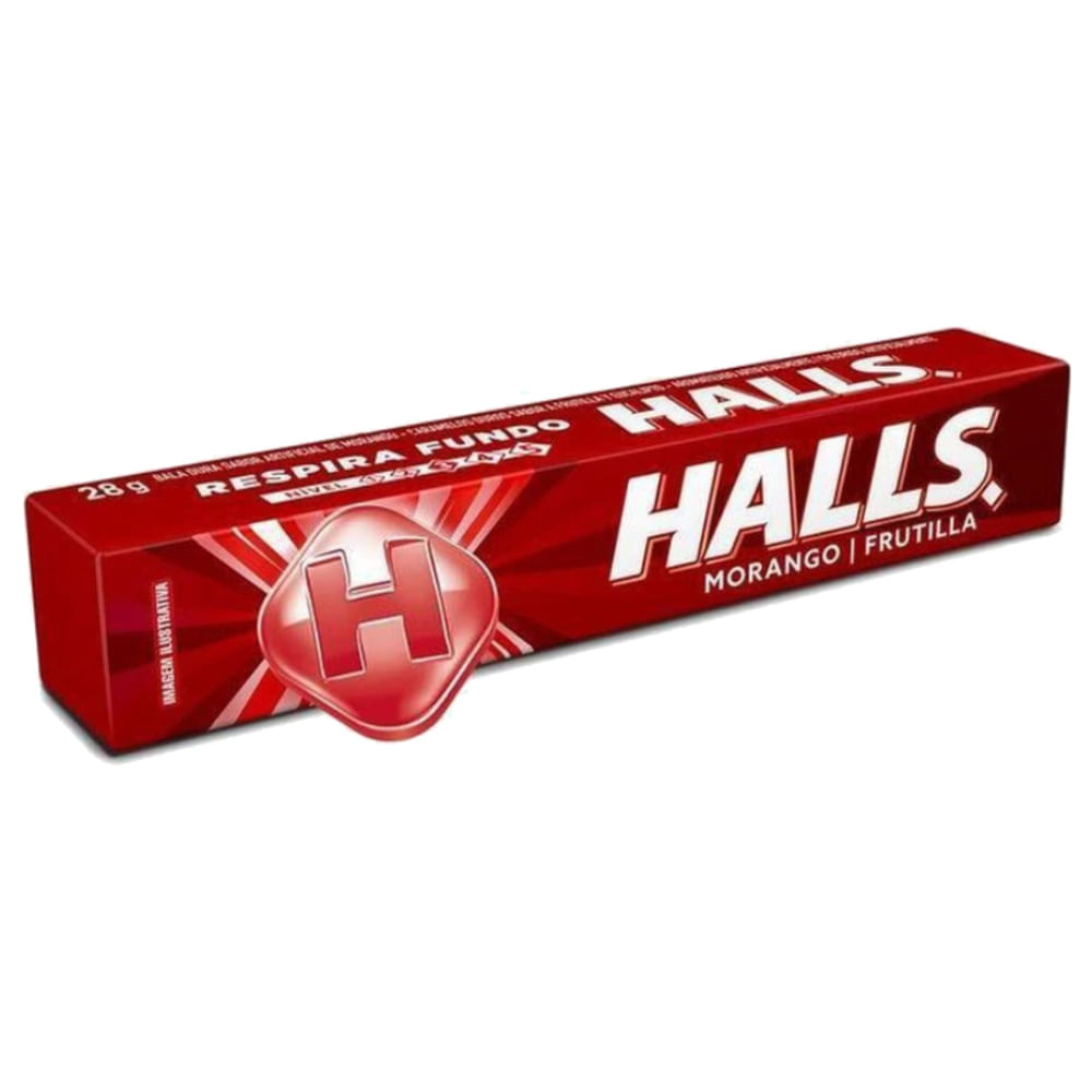 Bala Morango Halls 28g Refrescante Sem Glúten